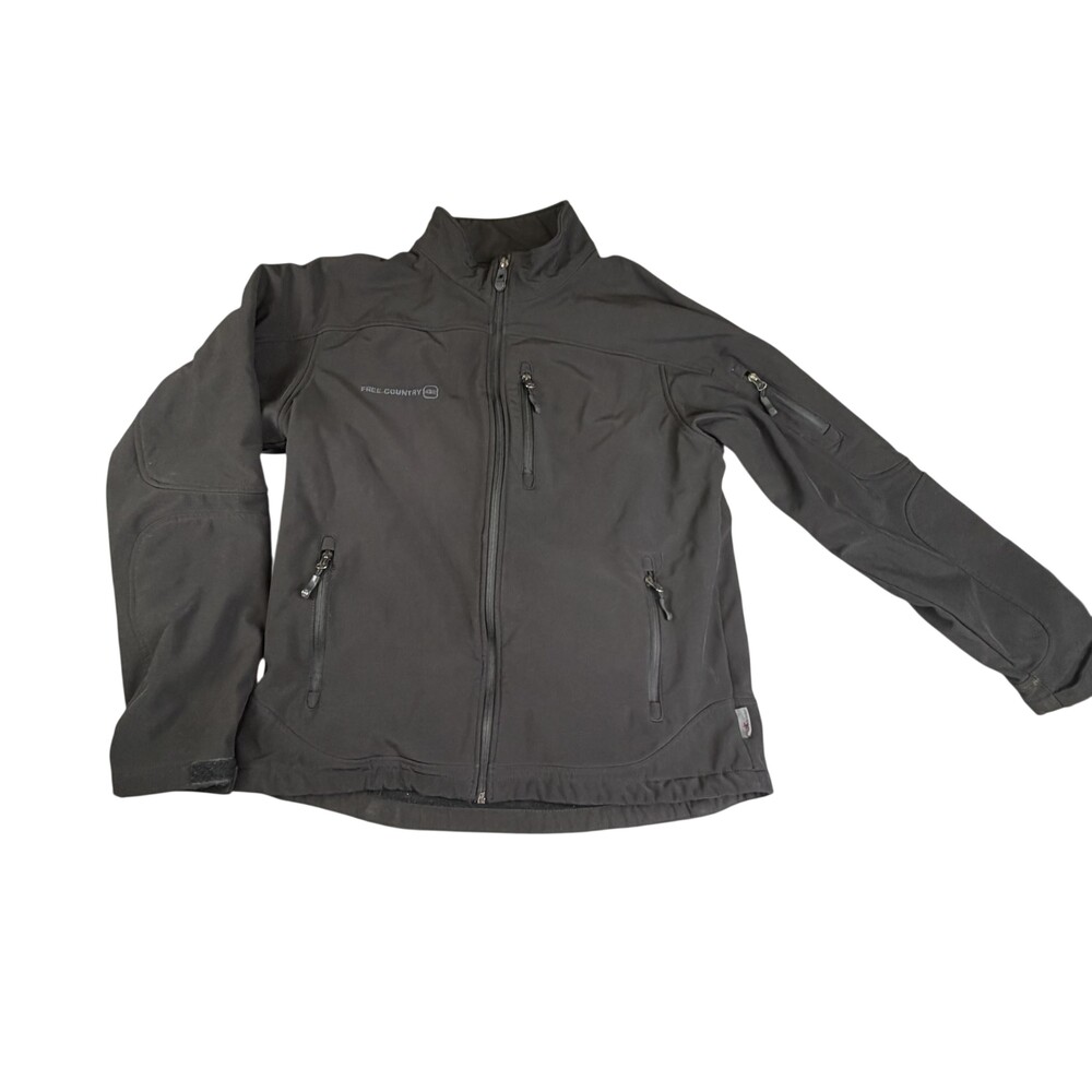 Free Country Jacket Mens Medium Black Softshell Zip Windbreaker Outdoor Hiking